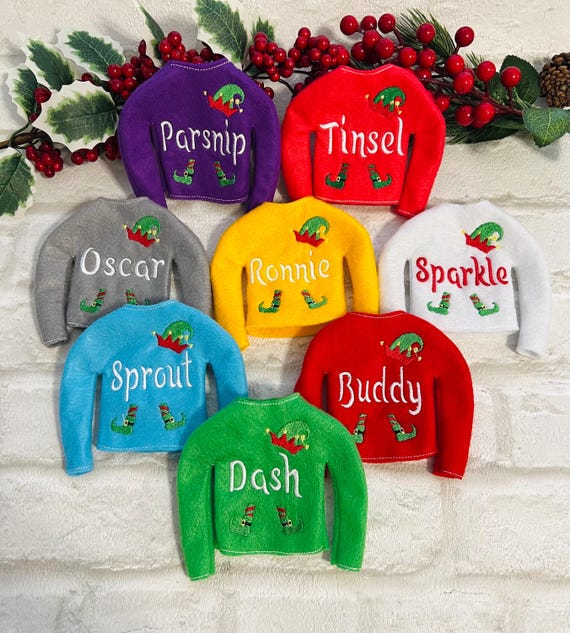Elf Clothing Accessories - Christmas Dress Up - Personalised Jumper for Elf - Felt Embroidered
