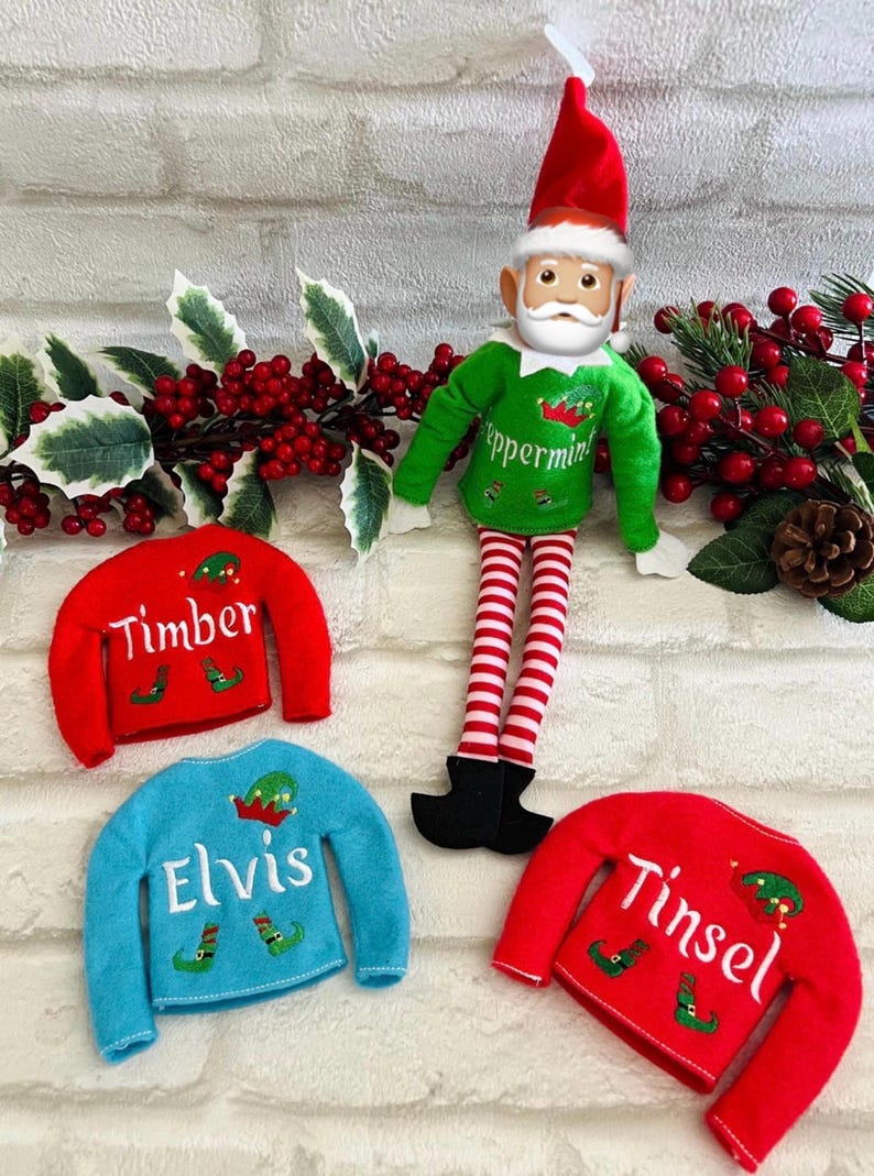 Elf Clothing Accessories - Christmas Dress Up - Personalised Jumper for Elf - Felt Embroidered image 7
