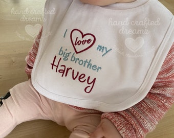 Embroidered Baby Bib: Custom 'I Love My' Gift