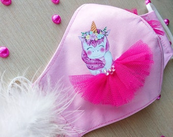 Kinder Gesichtsmaske mit Filtertasche, Einhorn Gesichtsmaske, Kleinkind Gesichtsmaske, Gesichtsmasken für Mädchen, Gesichtsmasken für Kinder, wiederverwendbare Gesichtsmaske