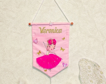 Personalized Ballerina Nursery Banner, Kids Bedroom Decor