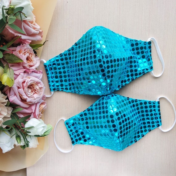 Kids Glitter Face Mask Sparkle Face Mask Blue Glitter Face Etsy