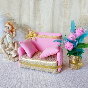 Miniature dollhouse sofa, Kids doll furniture, Miniature bedroom furniture, Dollhouse Pillows