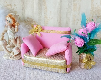 Miniature dollhouse sofa, Kids doll furniture, Miniature bedroom furniture, Dollhouse Pillows