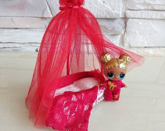 Muebles para muñecas, muebles de dormitorio en miniatura, cama de muñeca, cama de dosel de marionetas, casa de muñecas para niños
