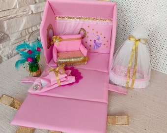 Bolso de mano infantil bailarina personalizada, Casa de muñecas textil, Casa de muñecas de tela portátil, Casa de muñecas libro tranquilo para niña, Casa de muñecas de juguete