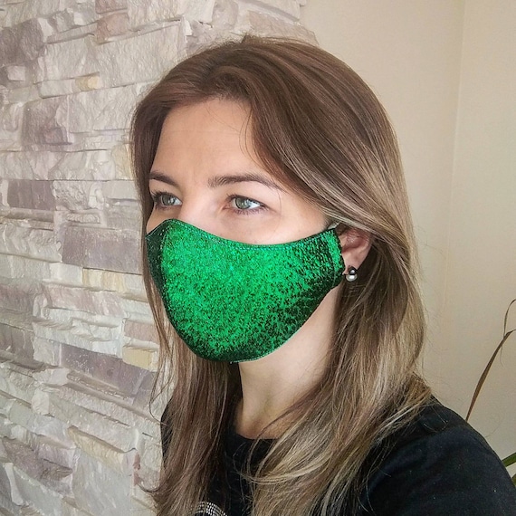 Glitter face mask green Cotton Face Mask Sparkly cloth Face Etsy