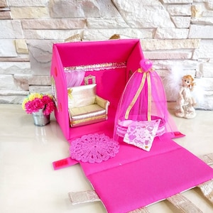 Casa de muñecas portátil, bolso rosa personalizado de los niños, casa de muñecas de viaje, bolso para muñecas