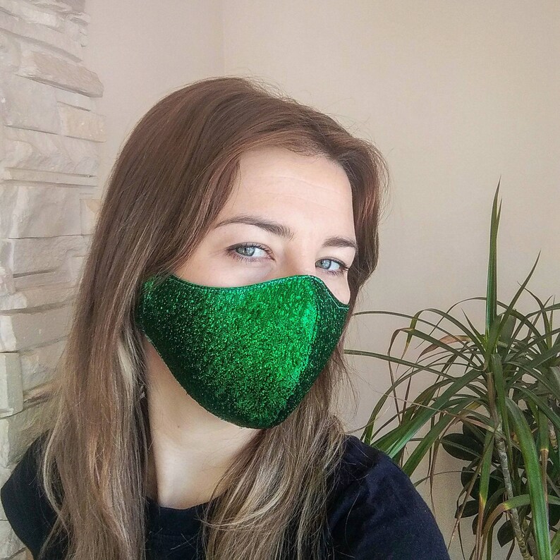 Glitter face mask green Cotton Face Mask Sparkly cloth Face Etsy