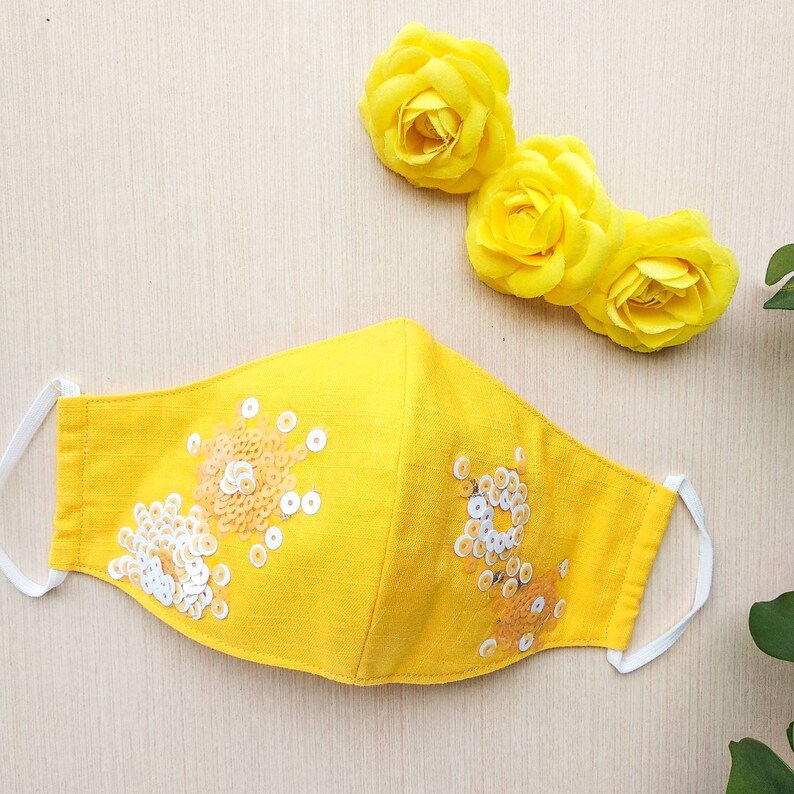 Face mask yellow Face mask spring Face Mask Glitter Sequin Etsy