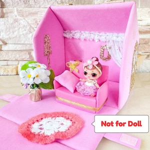 Bolso rosa, caja de la habitación, bolso de mano niños, casa de muñecas portátil, casa de muñecas de viaje