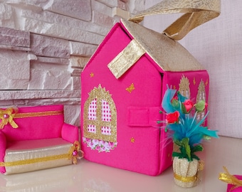 Borsa per bambini, borsa per ragazze personalizzate, bambini borsa, casa delle bambole portatile, casa delle bambole da viaggio, casa delle bambole in tessuto