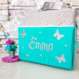 Fabric doll house bag,Portable doll house, Personalised handbag kids, Girls bag Turquoise,Doll play house, Fabric dollhouse kit
