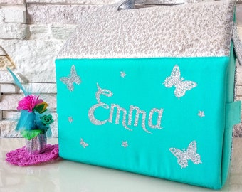 Bolso de la casa de muñecas de tela, casa de muñecas portátil, niños bolso personalizado, bolso de niñas turquesa, casa de juegos de muñecas, kit de casa de muñecas de tela