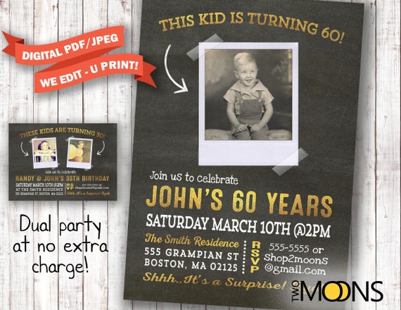 60th birthday invitation for men with photo Surprise 60th | Etsy