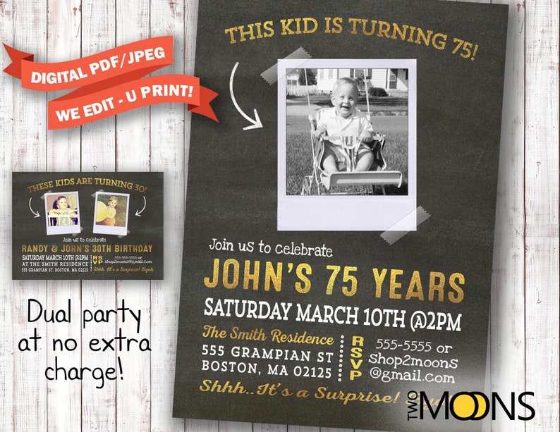 75th birthday invitation for men with photo Surprise 75th | Etsy