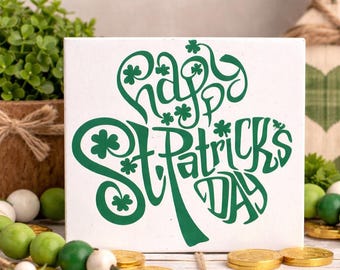 Decoración para el Día de San Patricio - Bandeja escalonada con tréboles - Letrero de madera para el Día de San Patricio - Decoración de estilo rústico irlandés - Letrero decorativo para estante del Día de San Patricio