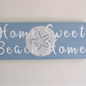 Home Sweet Beach Home Sign – 5.5&quot;x14&quot; Coastal Wall Decor – Sand Dollar Design – Handmade Wood Sign – Beach House Gift