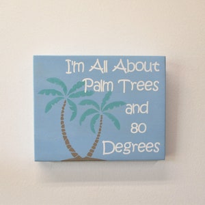Palm Trees and 80 Degrees Wood Sign – Tropical Beach Wall Decor – Hand-Painted 5.5&quot; x 7&quot; Coastal Sign – Island Vibes Home Accent