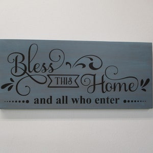 Bless This Home Wood Sign, Entryway Wall Deco, Rustic Hand-Painted Welcome Sign, Farmhouse Style Housewarming Gift - Charming Entryway Decor