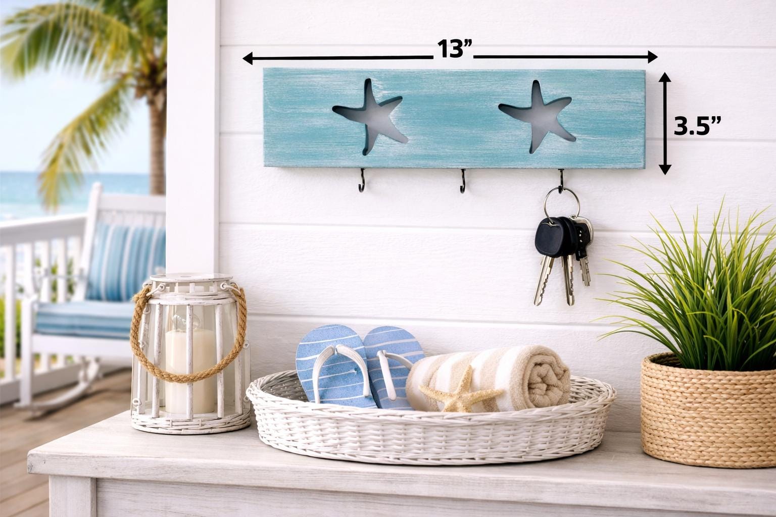 Coastal Key Holder Wall Mount- Beach House Key Rack With Hooks ...
