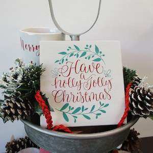 Holly Jolly Christmas Wood Sign – 5.5&quot; Hand-Painted Holiday Decor – Festive Christmas Shelf Sitter