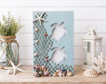 Coastal Turtle Wall Decor-Under the Sea - Beach Wood Sign - Sea Turtle Nautical Decor- Coastal Bathroom Wall Art - Ocean Themed Home Decor