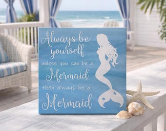 Küsten Meerjungfrau Holzschild - Strand Haus Dekor - Meerjungfrau Badezimmer - Küsten Wand - Ozean Themen Geschenk für Sie