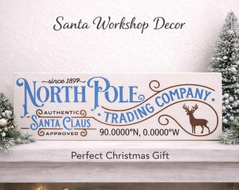 “North Pole Trading” Firmenschild – Weihnachtsmann Weihnachtsdeko – Rustikale Bauernhaus Urlaub Holzschild – Mantel Regal Dekor – Handgemacht