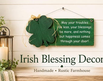 Placa com a Bênção Irlandesa - Decoração de Parede com Trevo - Decoração Rústica Irlandesa para Casa de Campo - Placa de Madeira para o Dia de São Patrício - Presente Irlandês para Inauguração de Casa