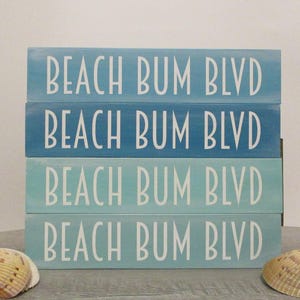 Beach Bum Blvd Wood Sign – 11.5&quot; x 2.5&quot; Hand-Painted Coastal Street Sign – Mini Beach Decor
