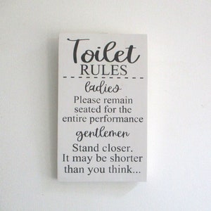 Quirky Toilet Rules Sign for a Touch of Humor in Your Bathroom-  Rustic Bathroom Humor – Guest Bath Sign