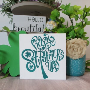 Typographic Shamrock Wood Sign -Happy St. Pat’s Word Art Sign – Shamrock Holiday Decor