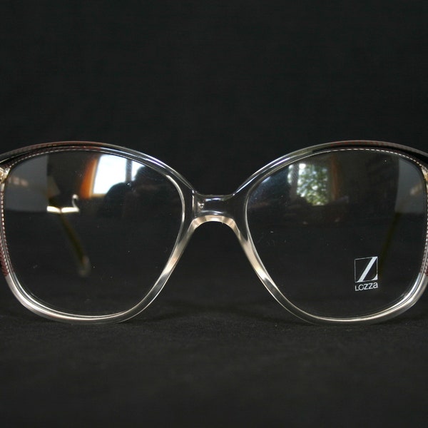 Lozza Eyeglasses Assiria 80's New Old Stock 1980's Frame Italy Size 55-16-135 Color 097 Transparent Black Gold
