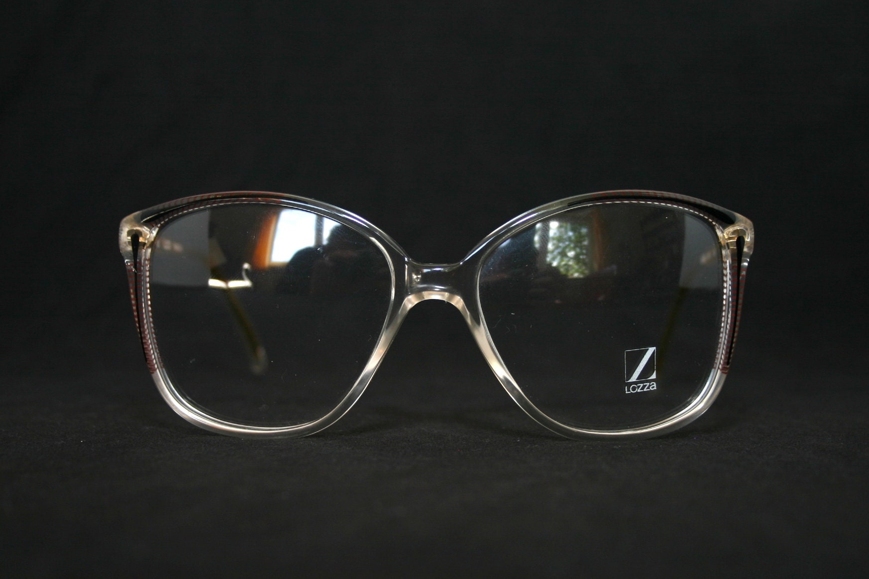 Lozza Eyeglasses Assiria 80's New Old Stock 1980's Frame Italy Size 55-16-135 Color 097 Transparent Black Gold