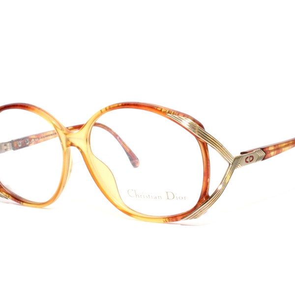 Christian Dior 2520 Lunettes Or New Old Stock 1980's Eye Glasses Frame Large Size 58-12-135 Round Tortoise Shell Amber Strassen