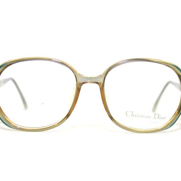 Christian Dior 2482 Lunettes Amber Turquoise Gold New Old Stock NOS 1980's Eye Glasses Frame Size 54-16-135 Medium Large Round