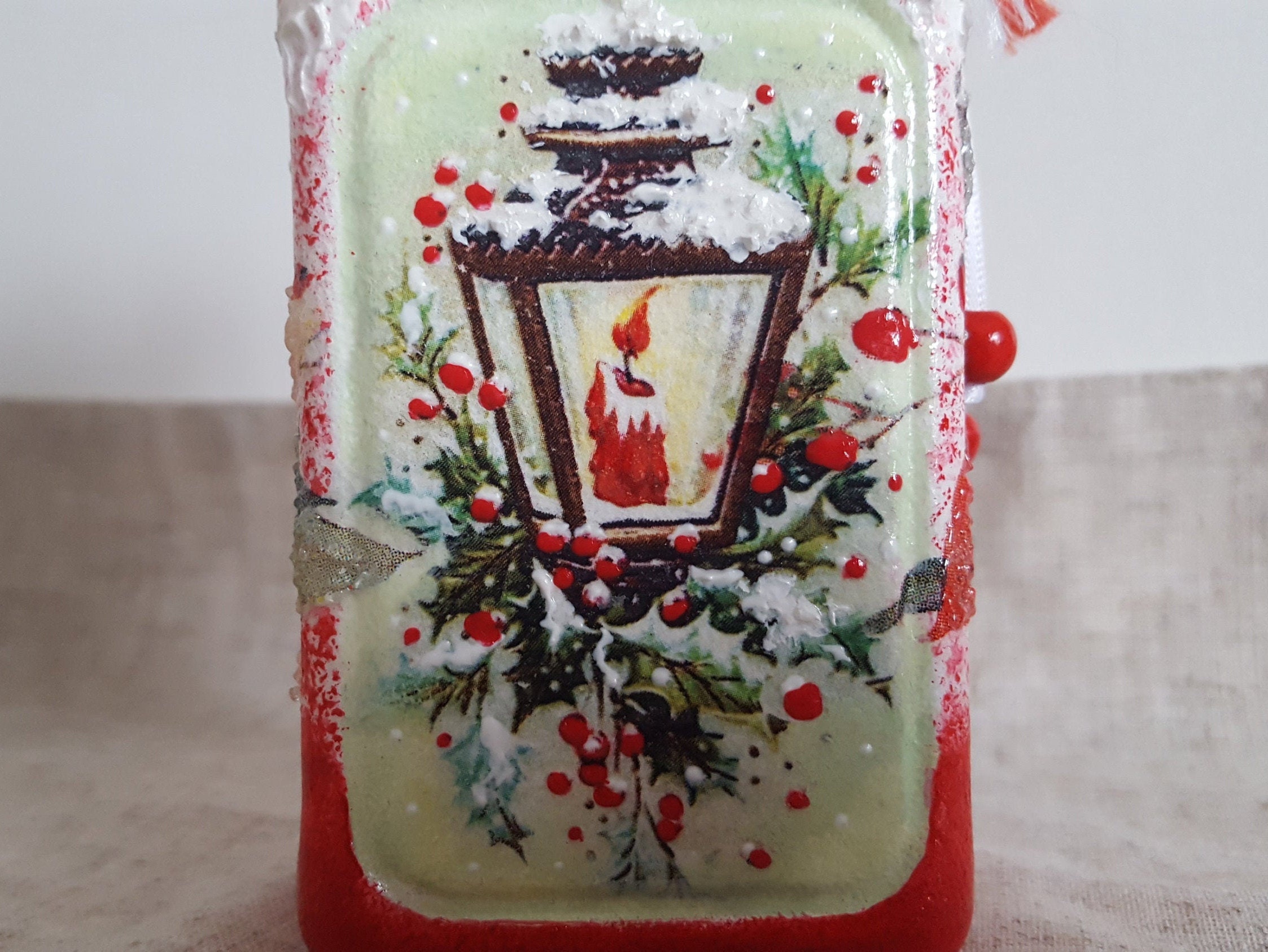 Decoupage Christmas Jar Kitchen Storage Jar Gift Christmas Etsy