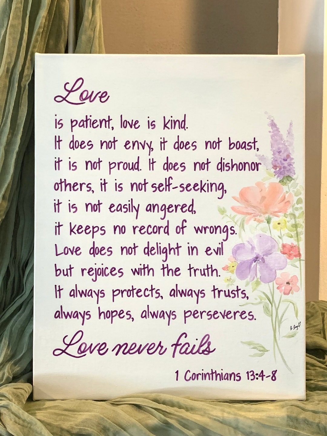 Love is Patient Love is Kind Hand Painted 11 X 14 Canvas Floral First ...