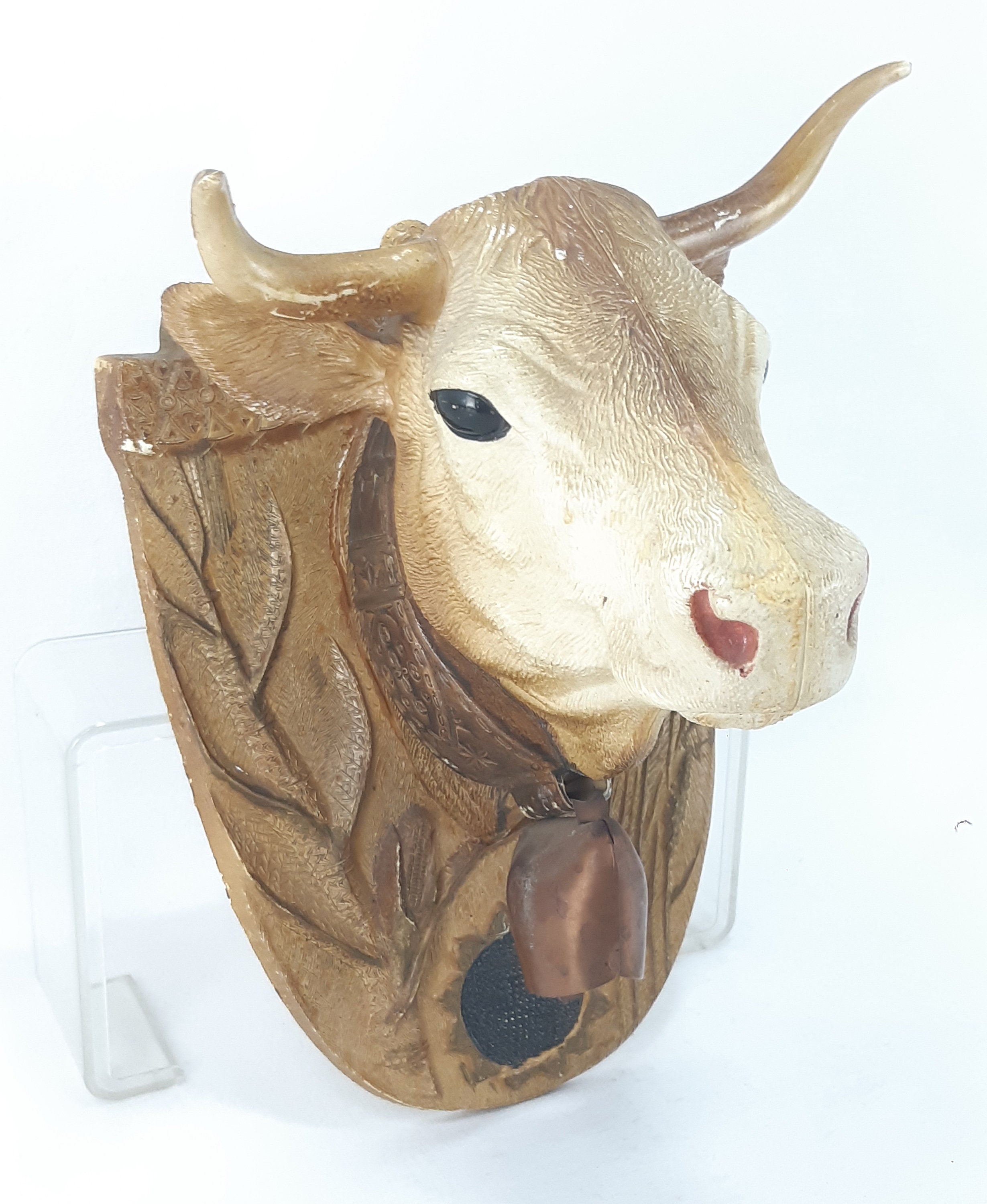 Vintage Plastic Bull Head with Copper Cowbell Wall Decorated Etsy