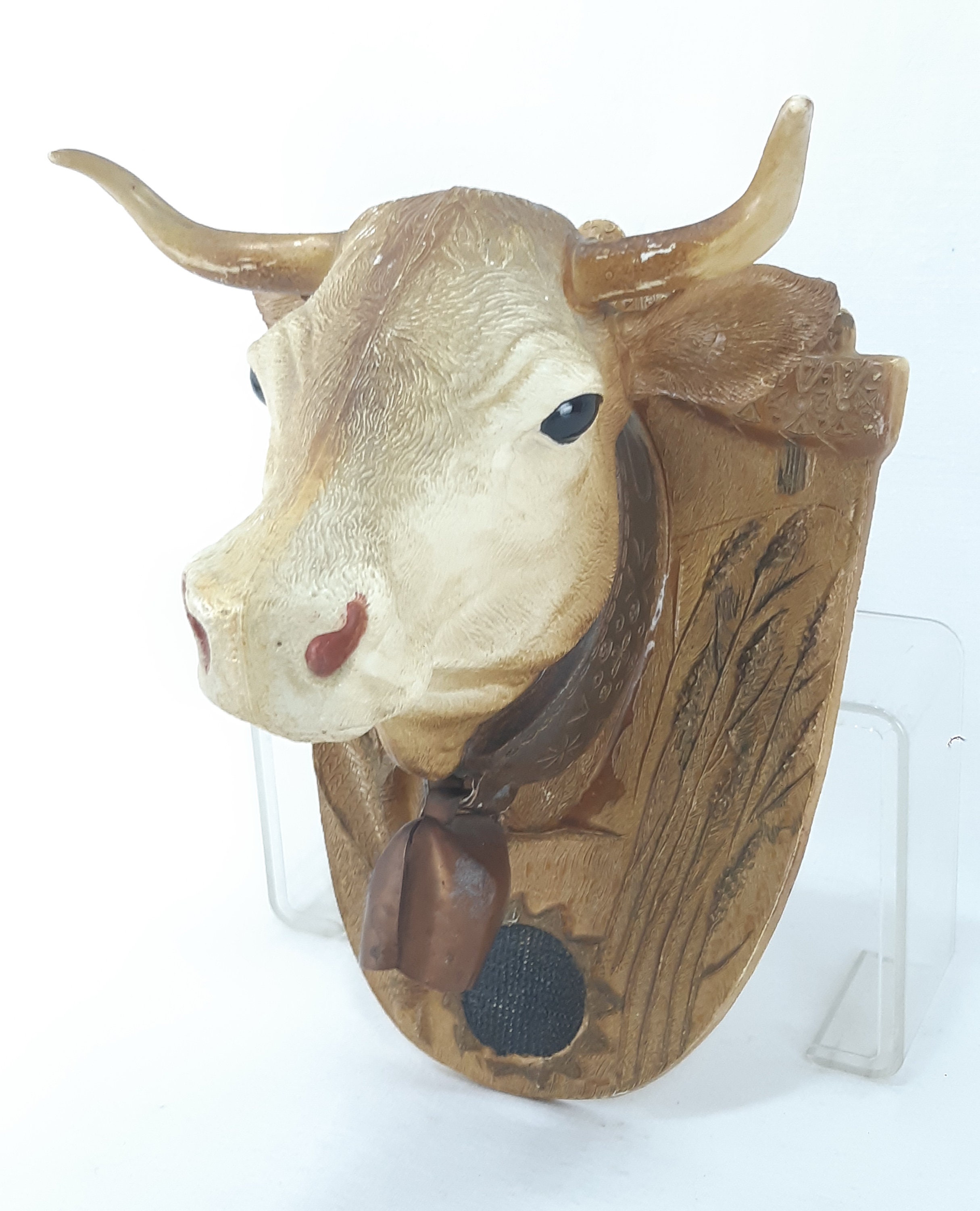 Vintage Plastic Bull Head with Copper Cowbell Wall Decorated Etsy
