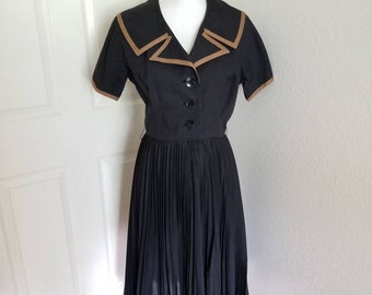 Vintage Black and Tan Midcentury Retro Pinup Dress - Medium
