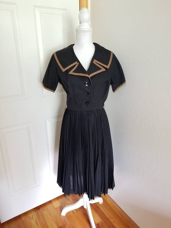 Vintage Black and Tan Midcentury Retro Pinup Dress