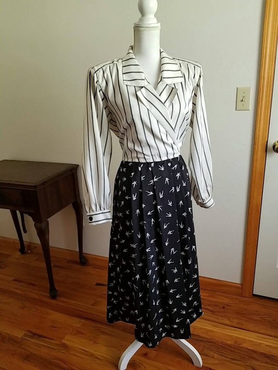 Vintage Leslie Fay Mixed Pattern Dress - Size 10