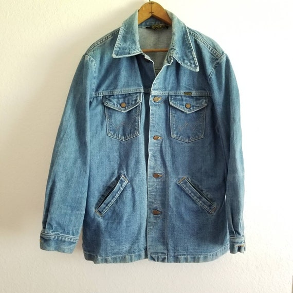 Vintage Wrangler USA Long Jean Jacket - Size L / 4