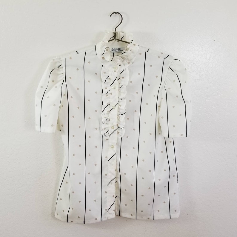 Women/'s Sz Vtg Striped Blouse with Ruffled Neck