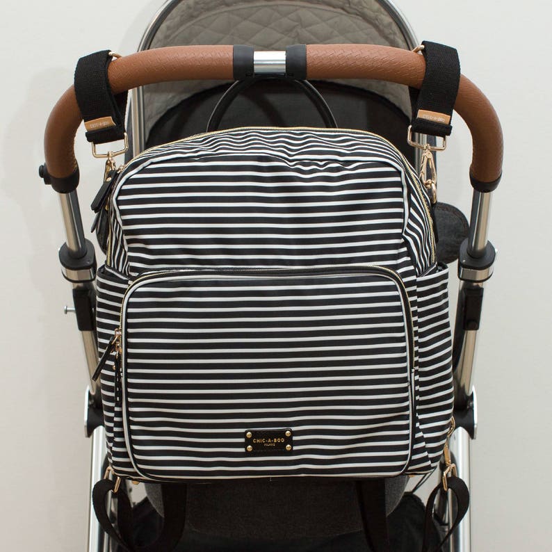 A-La-Playdate Black Stripes Diaper Bag Backpack By CHIC-A-BOO