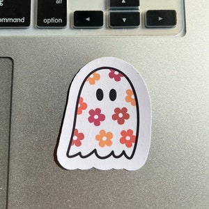 Boho ghost sticker, laptop, hydro flask, iPad, notebook, vinyl sticker, girly stickers, dorm, trendy, cute, boho, dye cut stickers, fall image 1