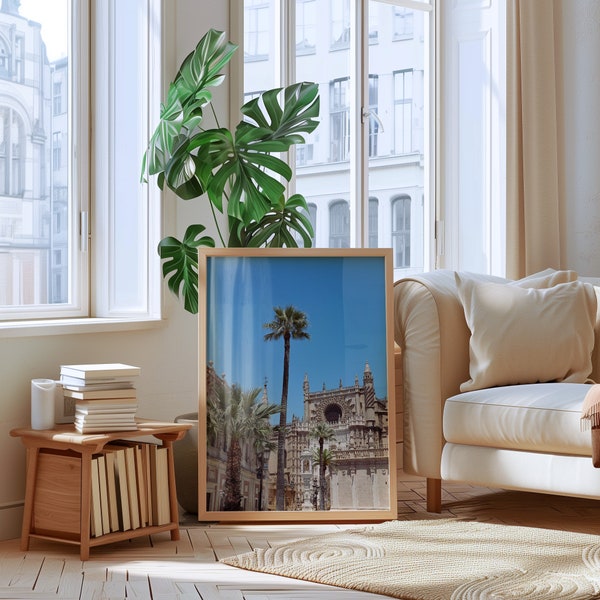 Seville Travel Print, Seville Cathedral Print, Palm Trees, Sevilla, Wall Art, Home Decor, Spain Wall Art, Gallery wall, Spanish Decor