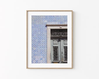 Impressão artística de azulejos azuis de Portugal: decoração minimalista para casa (download digital)
